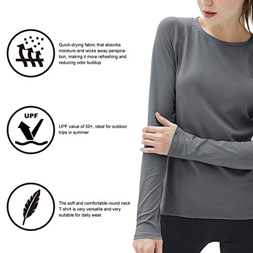 isnowood Women's Sun Protection Long Sleeve Shirts, UPF 50+ UV Rash Guard Swim Shirt, Workout Hiking Running Athletic Tops - color: 2 Pack-white, Gray, size: Small