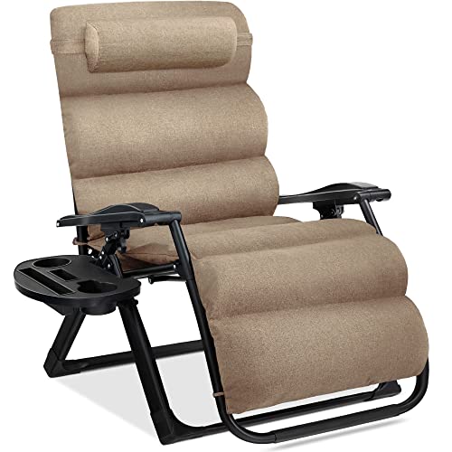 Best Choice Products Oversized Zero Gravity Chair, Folding Outdoor Patio Recliner, XL Anti Gravity Lounger w/Removable Cushion, Cup Holder, Side Tray, 350lb Capacity - Wheat - color: Wheat