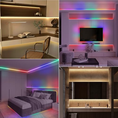 echosari LED Strip Lights Battery Operated, 10Ft 108 LED Dual Color Changing Strip Lights with Remote Cuttable Adhesive Lights Strip for Bedroom Party Decoration (Warm White & Multicolor) - color: Warm White & Multicolor, size: 9.8Ft