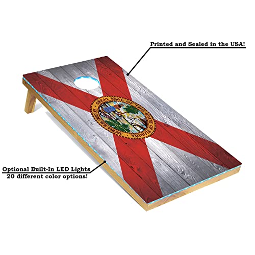 Tailgating Pros 4x2 Regulation Cornhole Boards Flag Set- Includes 8 Bean Bags, Carrying Cases, and Score Keeper - Optional LED Lights - color: Florida Flag, size: 4'x2' Boards w/ LED Ring Lights