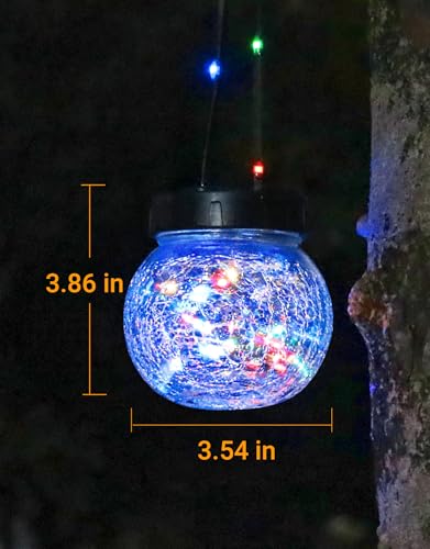 PARTPHONER Solar Lights Outdoor Waterproof 12-Pack, Solar Powered Hanging Lantern Cracked Glass Hanging Globes for Yard Decor Christmas Decoration, Shepherd Hook, Garden Tree Ornaments, RGB - color: RGB (Red, Green, Blue)