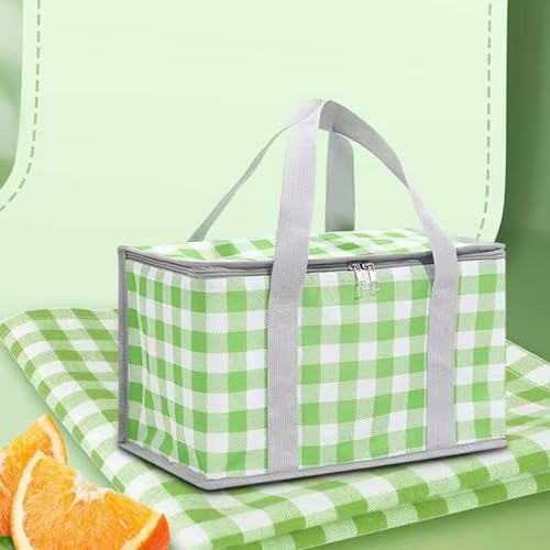 Insulated Picnic Cooler Bag - Zippered Top, Keeps Hot or Cold - Perfect for Picnics, Beach, Food Delivery & Outdoor (13.8x7.9x7.9 in) - color: Green