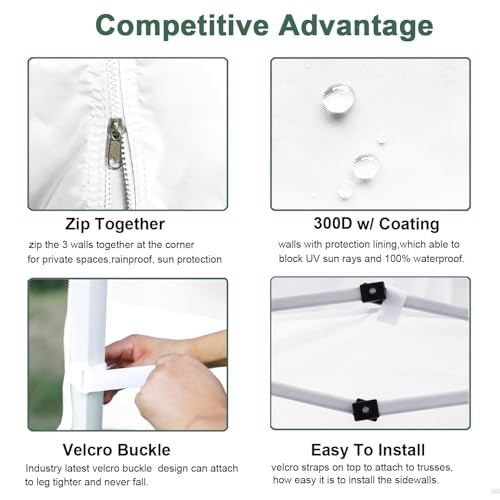 SideWall for 10x10 Canopy Frame, 3 Pack White SunWall Only, (with Zippers) - color: White, size: 3 Sidewalls