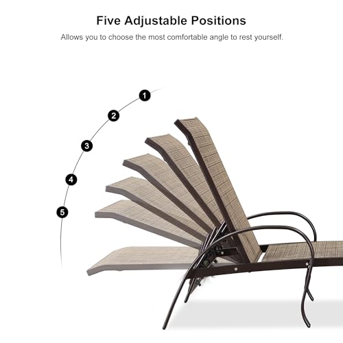 PURPLE LEAF Outdoor Chaise Lounge Chair Set of 3 Patio Pool Lounger Aluminum Chairs with Side Table Adjustable Tanning Recliner for Outside Yard Deck Lawn Garden Beach Brown - color: Brown, size: 2 Chairs & 1 Table