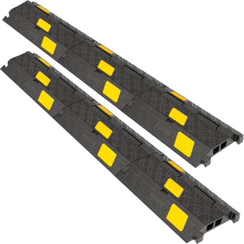 6 Pack 2-Channel Cable Cover Ramp, Rubber Cord Protector with Interlocking Design, Night Visible Floor Wire Management for Road, Stage, Event Use