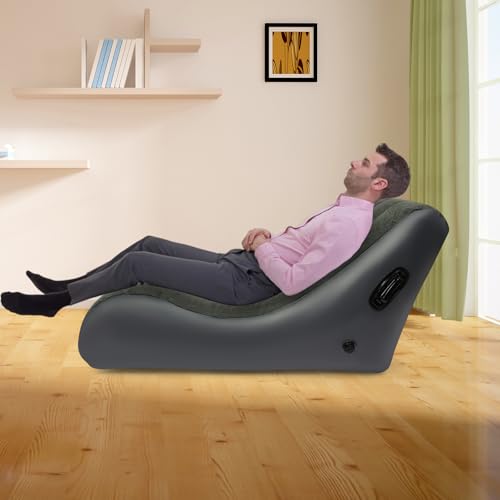 Inflatable Sofa Bed, Portable Leisure Lounger S-Shaped Air Chair Folding Sofa Bed with Air Pump for Living Room Patio Outdoor Camping (Grey) - color: Grey