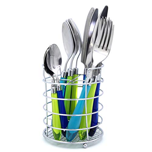 The Original Brink House Sea Blue Green Mix & Match Stainless Steel Cutlery Set with Translucent Handles / 16 pieces with Metal Stand/Lifestyle utensils set for home, apartment, dorm, outdoor events - color: Sea Blue Green Assortment, size: Service for 4