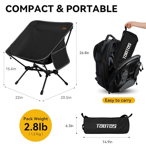 TOBTOS 2 Pack Ultralight Camping Chair, Portable Folding Backpacking Chair, Compact Camping Chair with Carry Bag for Outdoor Camp Hiking Backpack Beach Travel (Black) - color: Black-2 Pack