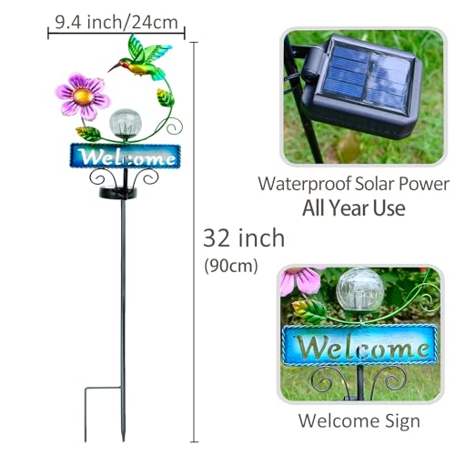 Hummingbird Garden Decorations for Outside, Solar Waterproof Stake Lights with Welcome Sign for Yard Lawn Patio Pathway, Warm Gifts for Mom Grandma Housewarming (Hummingbird) - style: Hummingbird