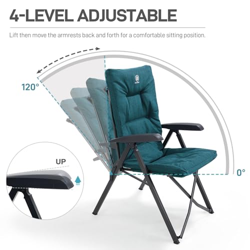 EVER ADVANCED Folding Camping Recliner Chair Fully Padded with Adjustable High Back Support Portable for Adults Patio Reclining Chair Green - color: Green