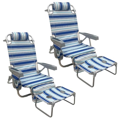Backpack Beach Chair Aluminum 2 Pack with Folding Camping Table 5-Position Lay Flat Lounge Chair Outdoor for Adults with Insulated Cooler Bag and Cup Holder - color: White, size: 2 PACK