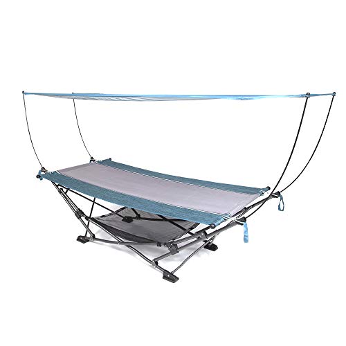 MacSports Collapsible Portable Folding Hammock with Removable Canopy - Includes Pillow and Mesh Storage Net, Freestanding, Heavy Duty, Outdoor Hammock (Teal) - color: Teal, style: With Canopy