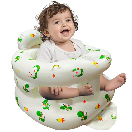 Inflatable Baby Seat for Babies 3-36 Months, Baby Chair with Fence & Built in Air Pump, Blow Up Floor Seat with Back Support, Inflatable Infant Chair Sit Me Up for Home, Travel Green Dinosaur - color: Green Dinosaur