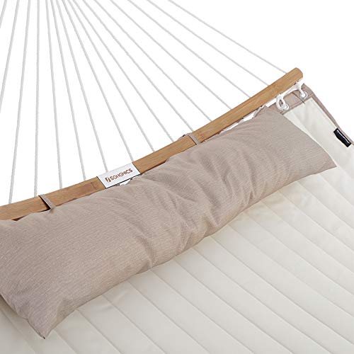 SONGMICS Hammock, Quilted Hammock with Curved Bamboo Spreaders, Pillow, 78.7 x 55.1 Inches, Portable Padded Hammock Holds up to 495 lb, Cream and Beige UGDC34BE - color: Cream + Beige