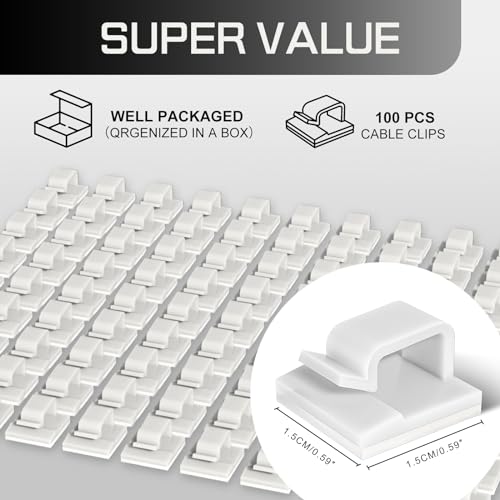 KGROTE 100PCS Cable Clips, Adhesive Wire Clips Strong Cord Clips Wire Holders, Cable Management Clips for Desk, Wall, Car, TV, Ethernet Cable (White, Small) - color: White, size: Small