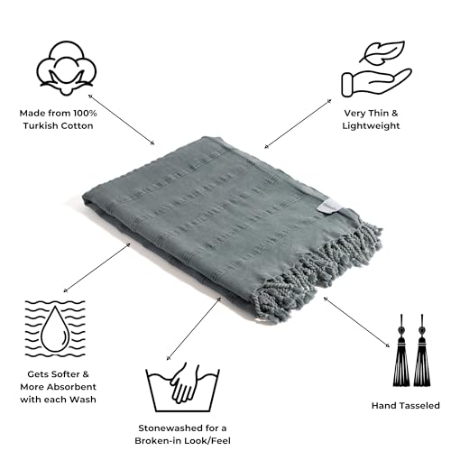 InfuseZen Stonewashed Turkish Bath & Beach Towel –100% Organic Turkish Cotton - Soft, Lightweight, Absorbent - Quick Dry, Sand Free - Swim, Pool, Shower, Travel - Peshtemal, Hammam Spa Towel - Denim - color: Denim