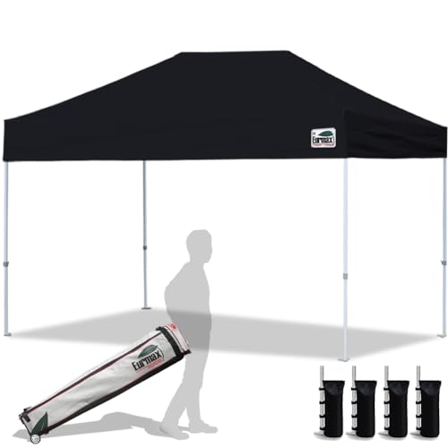 Eurmax USA 8x12ft Pop Up Canopy, Commercial Instant Tent for Outdoor Events, Patented No-Tip Rolling Storage Bag with 4 Sandbags, UV & Water Resistant, Heavy Duty Portable Shelter Gazebo,Black - color: Black, size: 8x12