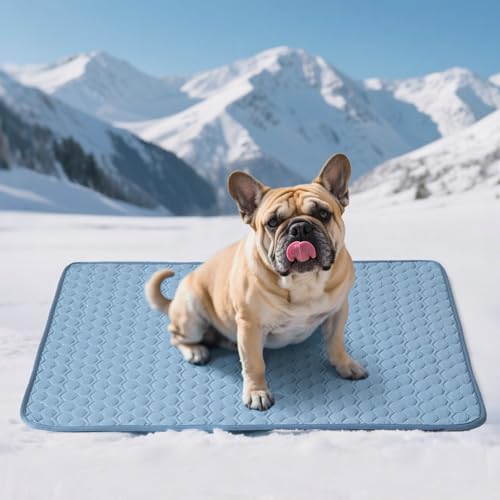 Soulbond Cooling Mat for Medium Dogs - 29"x40" Washable Cooling Pad for Cats, QMAX>0.3, Anti-Slip Bottom, Portable Summer Cool Pet Bed Pad for Outdoor/Indoor/Cars/Travel Use, Ocean Blue - color: Ocean Blue, size: 29" x 40" (Medium)