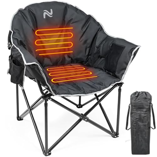 LILYPELLE Oversized Heated Camping Chair, Patio Lounge Chairs with 3 Heat Levels, Portable Folding Heated Chair Round Moon Saucer Folding Lawn Chair Outdoor Chair for Camping, Lounge Patio - color: Deep Black, style: Heated Moon Chair
