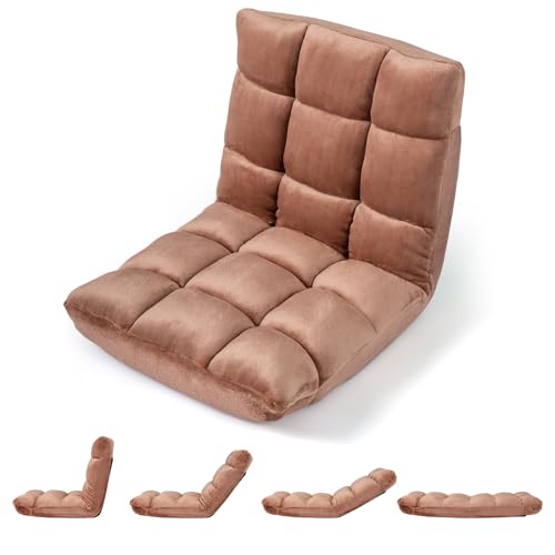 Giantex Folding Floor Chair with Back Support, 14 Adjustable Position, Padded Sleeper Bed, Couch Recliner, Gaming Video Chairs for Adults, Meditation, Living Room (Brown) - color: Tan, size: 26"x21"x21"