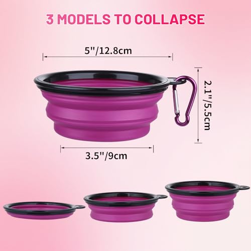 Dog Bowl Pet Collapsible Bowls, 2 Pack Collapsible Dog Water Bowls for Cats Dogs, Portable Pet Feeding Watering Dish for Walking Parking Traveling with 2 Carabiners (Small, Orange+Purple) - color: Orange+Purple, size: Small