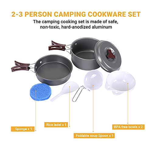 Bulin 24/13/11/8PCS Camping Cookware pots and Pans Backpacking Cooking Set Lightweight Cookware Mess kit Outdoor Cook Gear for Family Hiking Picnic - color: BLACK-7PCS