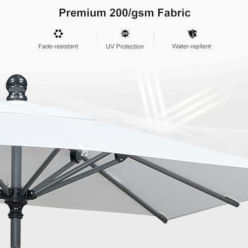PURPLE LEAF 6' x 4' Rectangular Patio Umbrella Outdoor Table Umbrella Aluminum Frame Market Umbrella Sun Umbrella with 8 Sturdy Ribs Tilt for Garden Deck Lawn Pool White - color: White, size: 4' x 6'