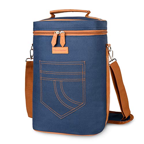 Tirrinia 4 Bottle Wine Gift carrier - Insulated & Padded Portable Versatile Wine Carrying Cooler Tote Bag for Travel, BYOB Restaurant, Wine Tasting, Party, Gift for Wine Lovers, Dark Blue - color: Blue, size: 4 Bottle-without front pocket