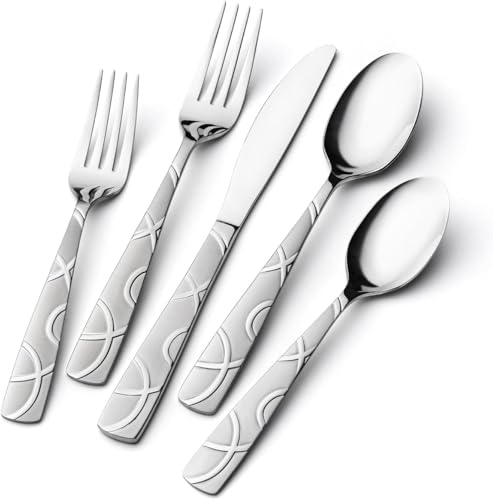 HIKAA Silverware Set, 45-piece Silverware Set with Serving Utensils Set, for Kitchen, Home, Wedding, Party, Mirror Polished and Dishwasher Safe - size: 45-Piece