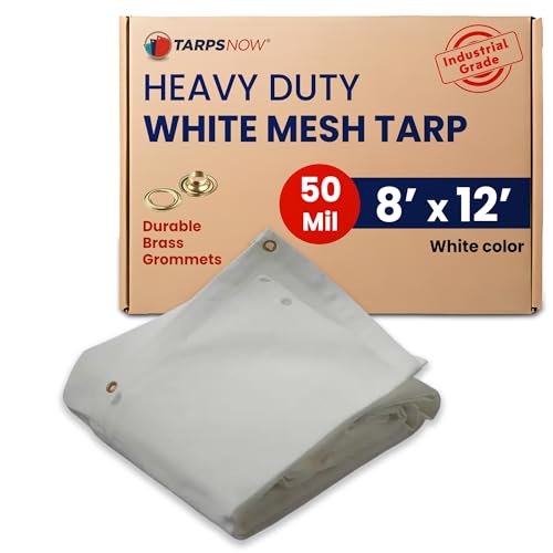 Tarps Now 8' x 12' White Heavy Duty Mesh Tarp with Brass Grommets - UV Resistant Reflective White 75% Sun Shade, Backyard, Patios, Breezeways, Gazebos, Kennels, Mesh for Flatbeds, Trucks or Trailers - size: 8' X 12'