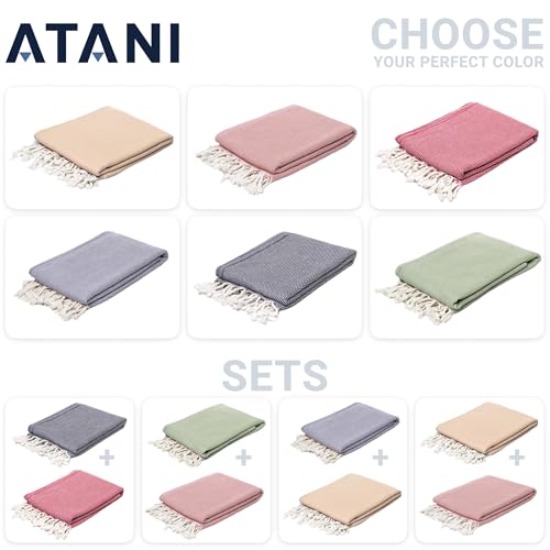 ATANI 69x35 in Oversized Turkish Beach Towel Set with Tote Bag – Quick-Dry 100% Turkish Cotton Peshtemal, Sand-Resistant, Lightweight for Shower, Travel, Pool, Yoga (Green) - color: Green + Bag, size: 35 inc x 69 inc