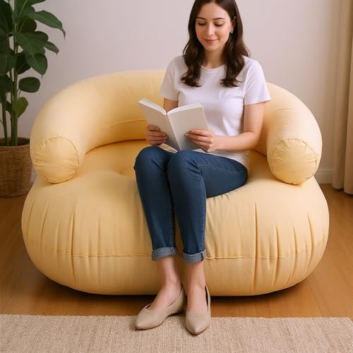 Yoidesu Inflatable Couch with Pump, Easy Setup, Ultralight, Blow up Lounger Chair, Suitable for Hiking, Camping, Beach, Festivals, Lightweight Air Sofa for Relaxing Anywhere (Beige) - color: Beige
