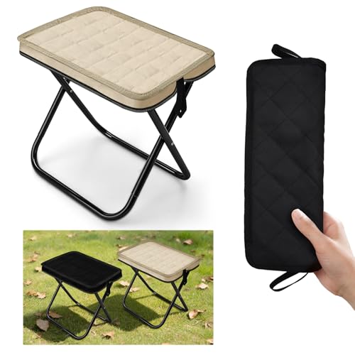 Foldable Backpack Stool 2 Pack, Portable Collapsible Camping Stool, Pocket Chair & Supports 265Lbs, Ultralight for Hiking, Outdoor, Fishing, Camping, Festivals (Black+Beige)