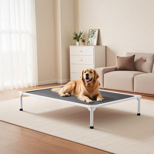 VEVOR Chew Proof Elevated Dog Bed, Portable Raised Dog Cot with Aluminum Tube Metal Frame and Breathable Textilene Mesh, Indoor & Outdoor Pet Cooling Raised Hammock Bed, XL, Gray - size: XL