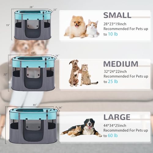 Portable Dog Cat Playpen with Waterproof Pad,Collapsible Pet Puppy Kitten Crate,Foldable Small Animals Kennel Cage for Indoor Outdoor Travel Camping,Water-Resistant Breathable Shade Cover (Green M) - color: Green, style: Medium(32*24*22)
