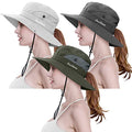 3 Pieces Womens Ponytail Wide Brim Sun Hat Packable UV Protection Beach Cap for Fishing & Hiking - color: Gray＆army Green＆beige