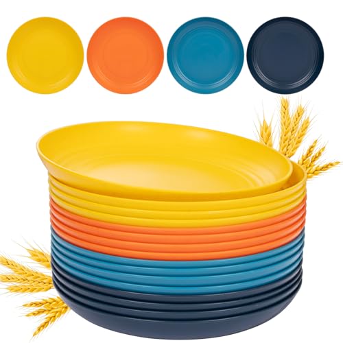 Supernal Wheat Straw Dinner Plates Reusable &Durable Plastic Plates Plastic Dinnerware 16-Pack (4 Orange, 4 Yellow, 4 Blue, 4 Dark Blue), Perfect for Dinner,Party,Outdoor Use - color: Yellow/Orange/Blue/Dark Blue