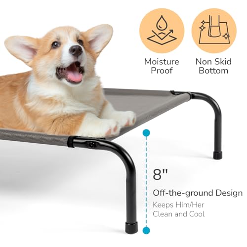 Elevated Dog Bed Cot,Portable Indoor & Outdoor Pet Hammock with Metal Frame & Breathable Mesh,No-Slip Feet,Cooling Raised Pet Bed for Large Dogs, (Grey, Small) - color: Grey, size: Small