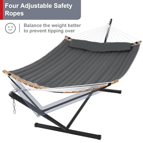 55in Hammock with Stand, Heavy Duty Hammock with Stand Included, Two Person Hammock with Curved Spreader Bar, Pillow and Portable Bag, 450 Lbs Capacity, Dark Gray - color: Dark Gray