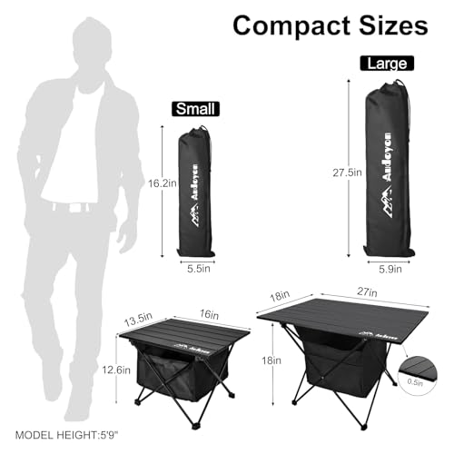Foldable Camping Side Table, Ultralight Small Beach Aluminum, Portable Outdoor Table with Carry Bag and Storage for Picnic, Grill, Hiking, Fishing, Sand, Camping, Black - color: Black, size: 16‘’ Small