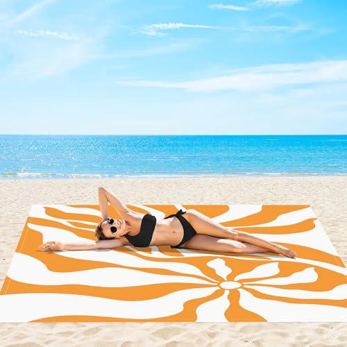 110''×118'' Waterproof Sandproof Beach Blanket 8 Adults, Sand Free Boho Sun Outdoor Beach Mat with 4 Stakes, Extra Large Compact Picnic Pockets Blanket Essential for Travel, Camping, Summer Vocation - color: Sun Quicksand, size: 9x10 FT (1～8 person)