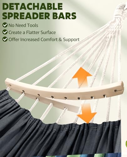 Chihee Hammock for Stand 9.8ft x 4.9ft Soft Cotton Hammock Holds Up to 660lbs Portable Tree Hammocks with Detachable Spreader Bar Pillow 2 Strong Webbings 2 Carabiners Patio Garden Indoor Outdoor - color: Dark Grey, size: 300x150cm