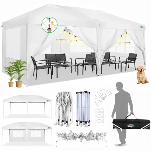 COBIZI Canopy 10x20 Pop Up Canopy Tent with 6 Sidewalls Easy Pop Up Tent 10x20 Waterproof Commercial Instant Shelter UPF 50+ Portable Gazebo Wedding Tents for Parties Carport Vender Events - color: White, size: 10x20FT with 6 sidewalls