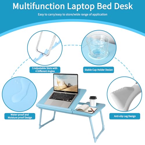 CloudTrip Laptop Desk for Bed or Couch, Lap Desk, Home office Desks, Breakfast Tray Desk, Desk with Cup Holder, Watching Movies in Bed, laptop stand for bed, Lap Desk, Fordable Legs Desk (blue) (Blue) - color: Blue