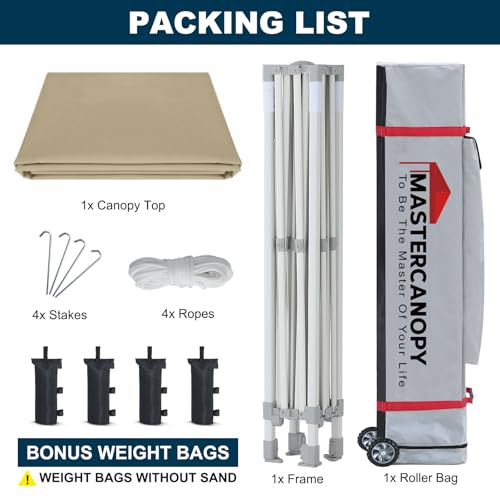 MASTERCANOPY Pop Up Canopy Tent Commercial Grade 10x10 Instant Shelter (Beige) - color: Beige, size: 10x10