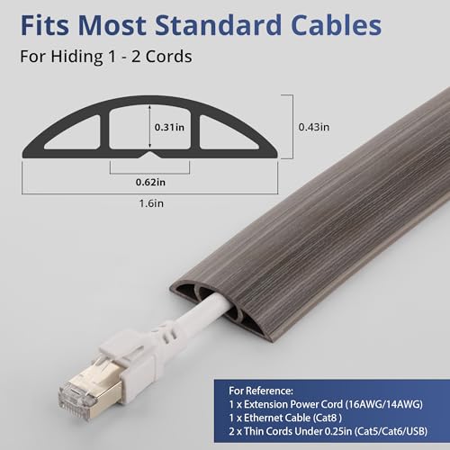 ZhiYo 10ft Cord Covers for Wires on Floor, Cord Hider Floor Hide Extension Cords, Soft PVC Cable Cover Cable Protector, Cable Cavity W0.62in, H0.31in, Gray Oak Wood - color: Grey Oak Wood, size: 1.6'' W X 10' L