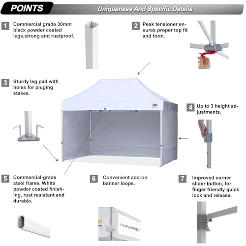 ABCCANOPY Easy Pop Up Canopy Tent with Sidewalls 8X12 Commercial -Series, White - color: White, size: 8X12