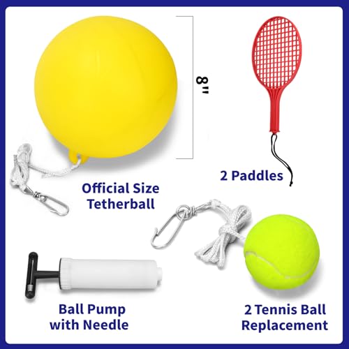 Tetherball Tennis Set with with 360° Swivel Hook Pole，Ball, Rope and Paddle Set.Tetherball Outdoor Equipment for Backyard，Lawn Game
