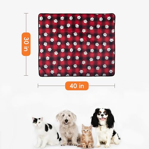 Waterproof Dog Blankets, 30"x40" Cat Blanket for Indoor Cats, Soft Fluffy Sofa Car Bed Protector, Reversible Sherpa Fleece Puppy Blanket for Small Medium Dogs Christmas Decor(Snow Red) - color: Paw Red, size: 30"x40"
