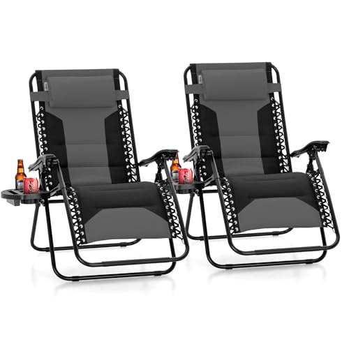 Sophia & William Oversized XL Zero Gravity Recliner Chair Set of 2 Padded, Folding Reclining Lounge Chair with Wide Armrest and Cup Holder, Support 400 LBS, Black - color: Grey, size: 2 Pack-Large